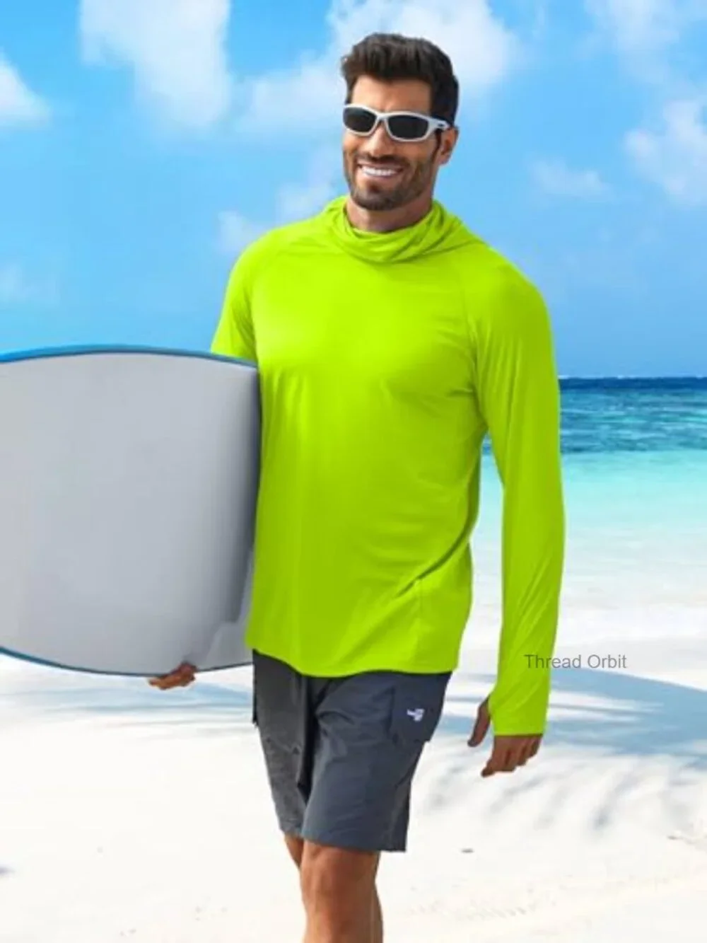 Men's UPF 50+ Sun Protection Hoodie with Mask Long Sleeve Rash Guard Fishing
